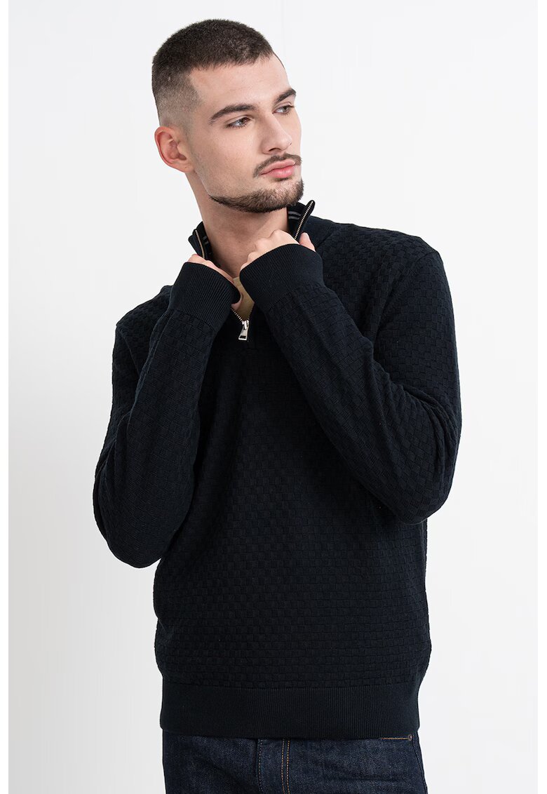 Gant Pulover din amestec de bumbac organic cu fermoar scurt - Negru