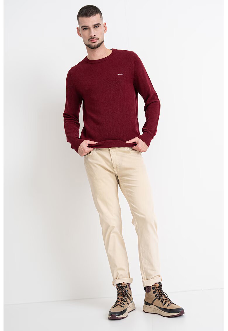 Gant Pulover din bumbac pique - Rosu inchis