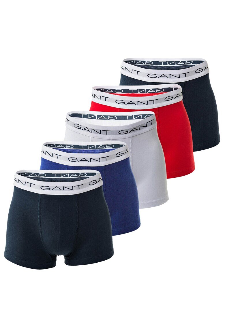 Gant Set de boxeri cu banda logo in talie - 5 perechi - Multicolor