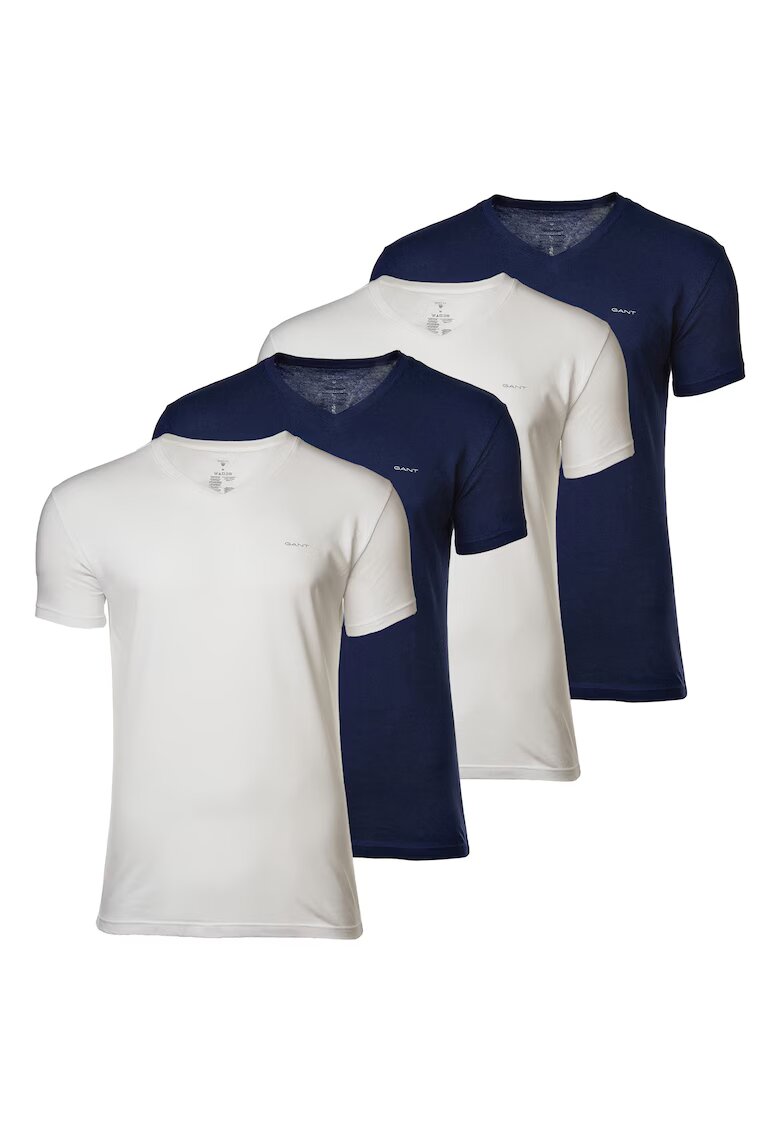 Gant Set de tricouri de bumbac cu decolteu in V - 4 piese - Alb/Bleumarin