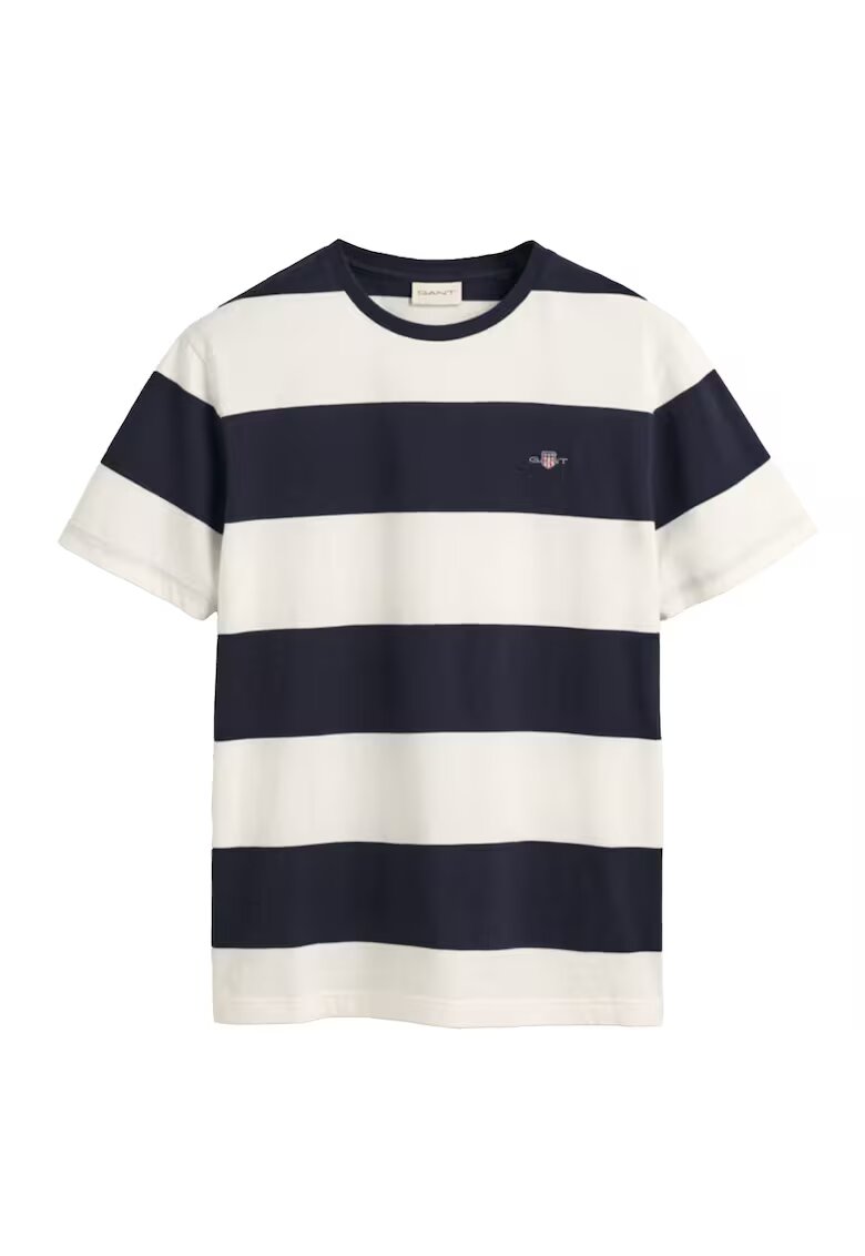 Gant Tricou cu decolteu la baza gatului si model in dungi - Alb optic