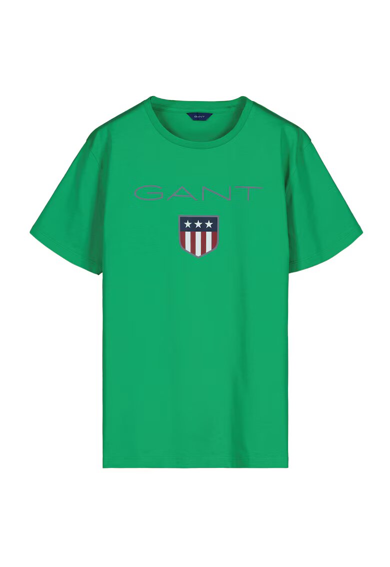 Gant Tricou cu decolteu rotund si imprimeu logo - Verde deschis