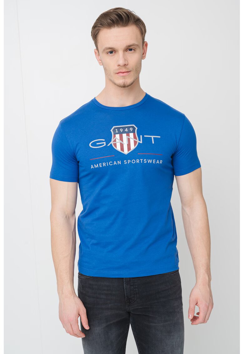 Gant Tricou din bumbac cu model logo - Gri deschis/Albastru royal/Alb optic