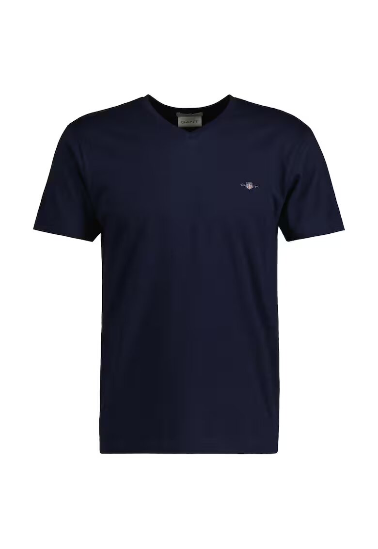 Gant Tricou slim fit cu decolteu in V Shield - Bleumarin