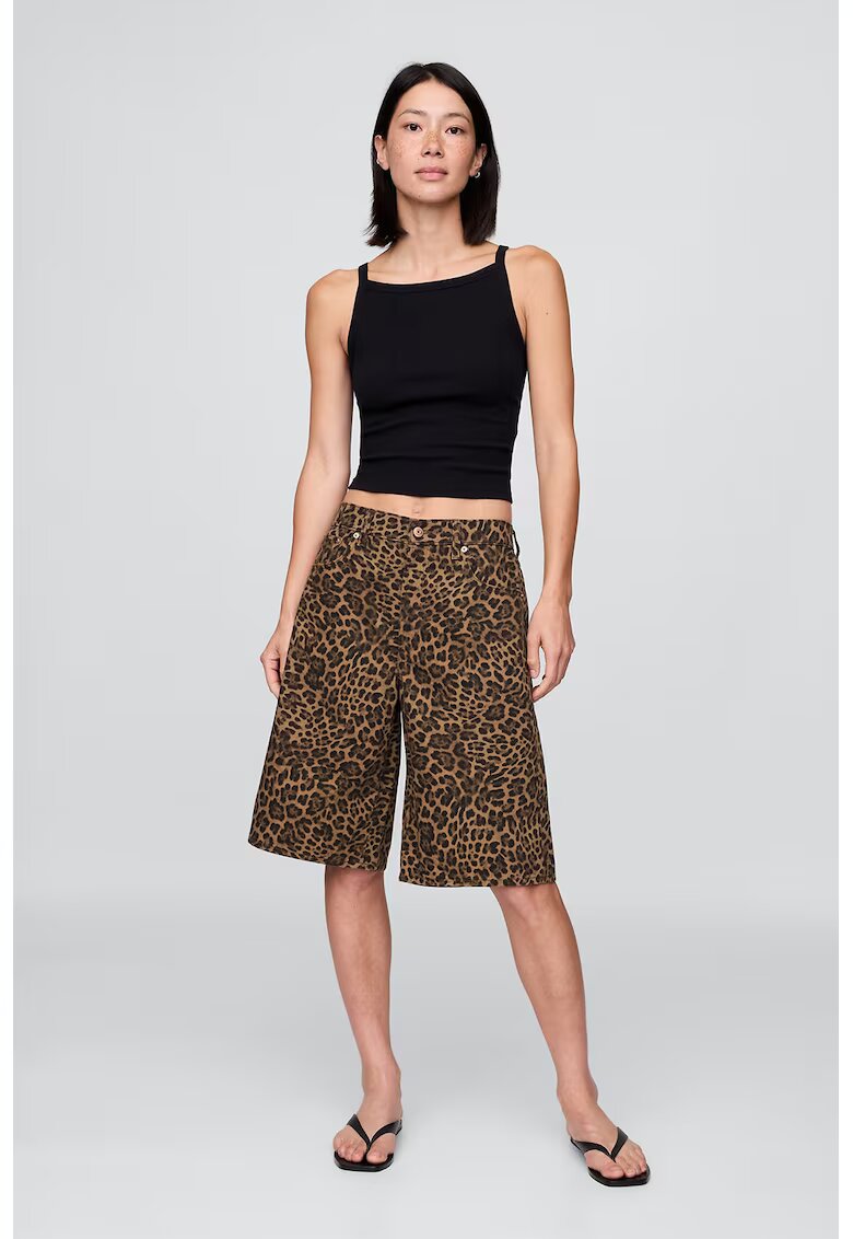 GAP Bermude evazate cu animal print - Maro inchis/Maro inchis/Caramel