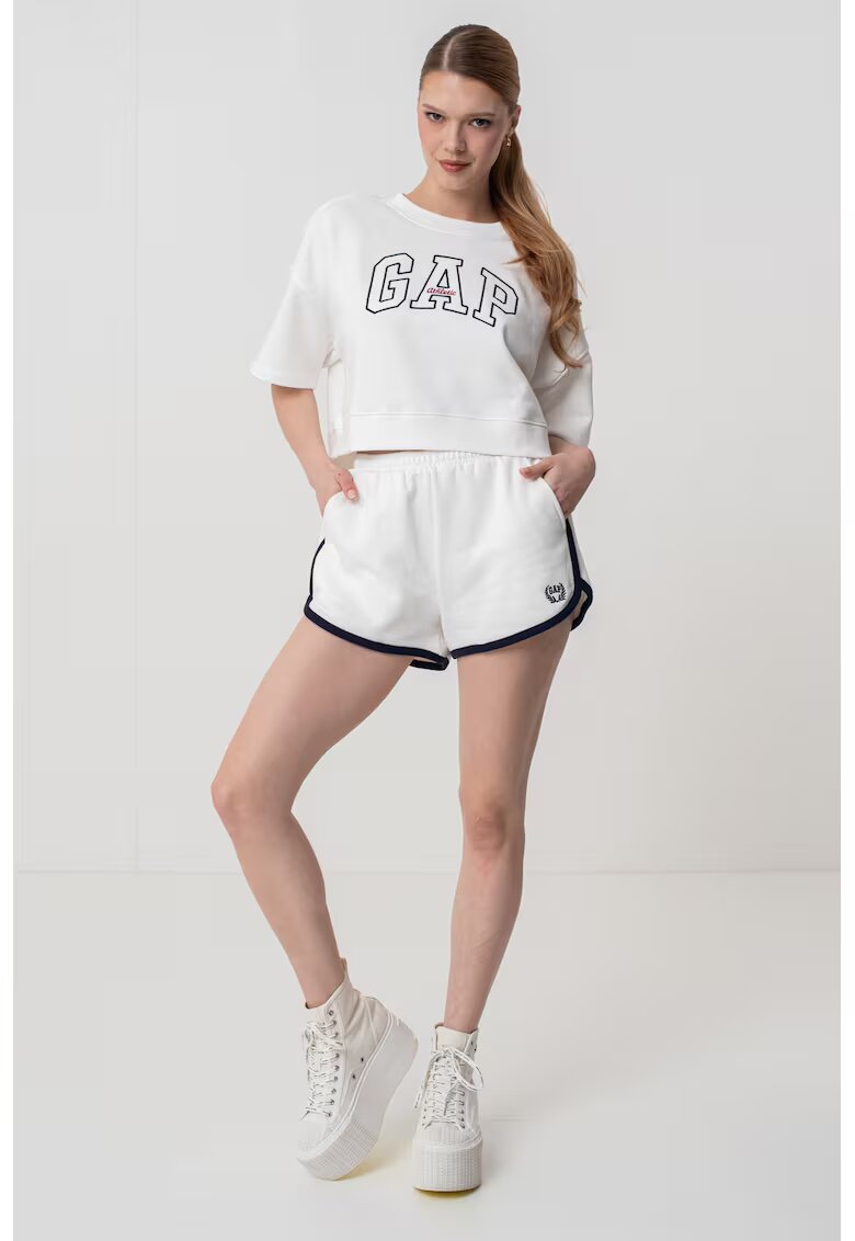 GAP Bluza crop de trening cu imprimeu logo - Alb optic