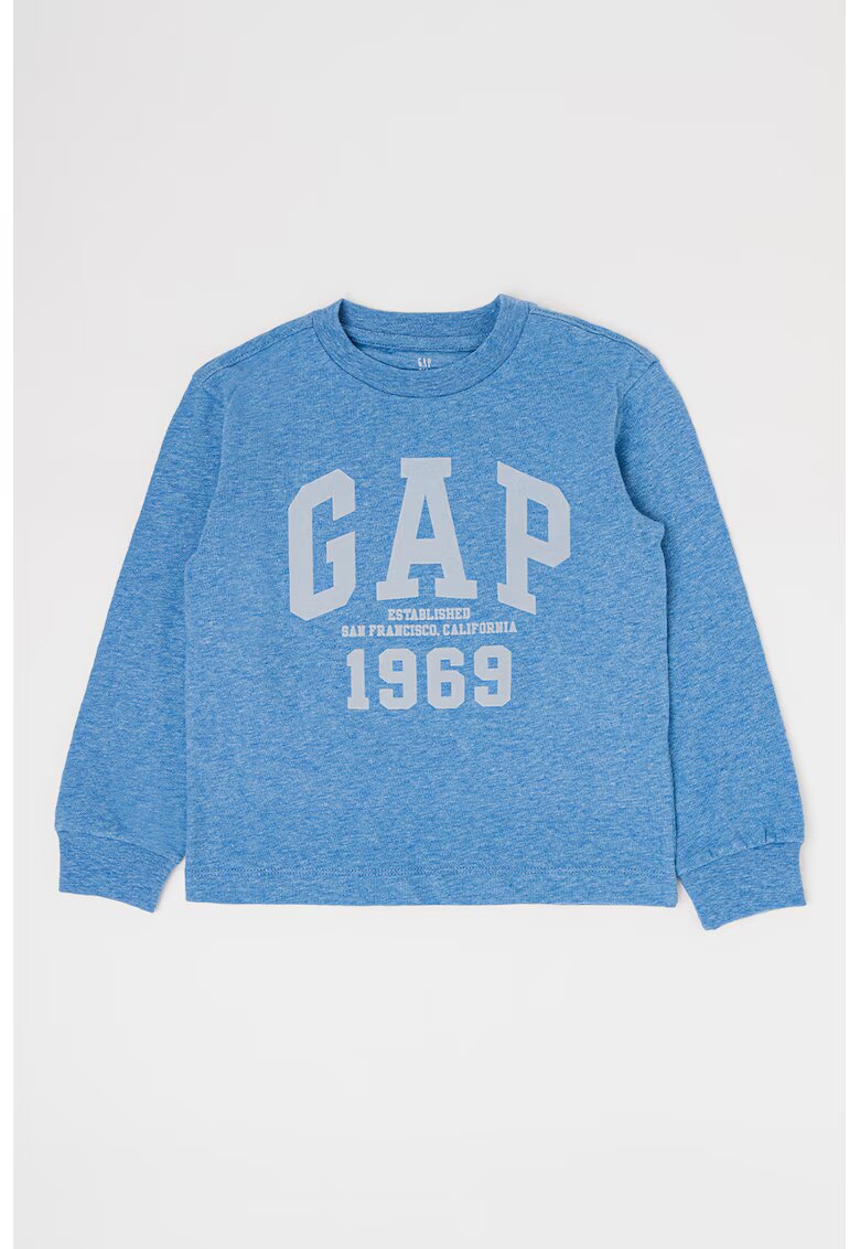 GAP Bluza cu decolteu la baza gatului si imprimeu logo - Albastru deschis melange