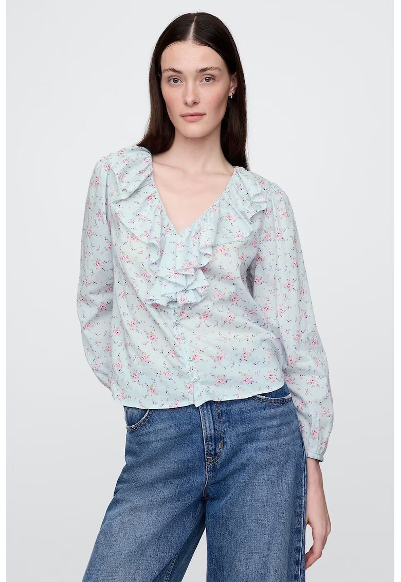 GAP Bluza cu imprimeu si volane - Albastru glaciar