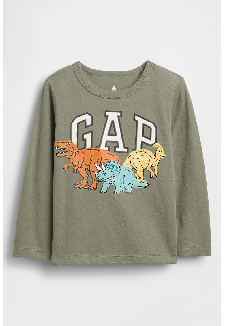 GAP Bluza cu maneci lungi si imprimeu logo si dinozaur - Portocaliu/Turcoaz/Kaki
