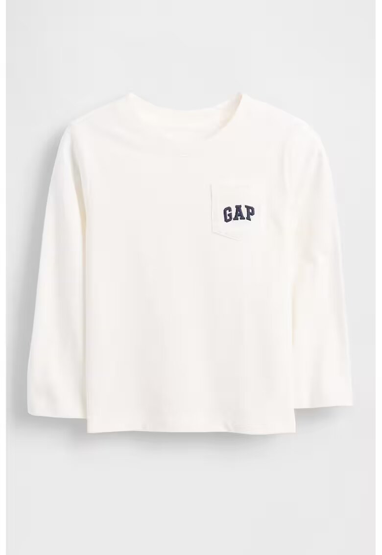 GAP Bluza de bumbac cu decolteu la baza gatului si buzunar pe piept - Alb optic