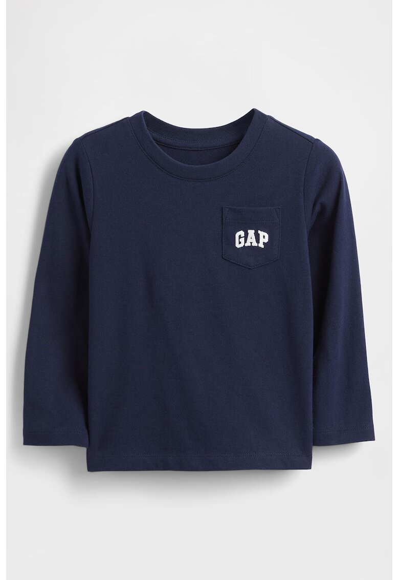 GAP Bluza de bumbac cu decolteu la baza gatului si buzunar pe piept - Bleumarin