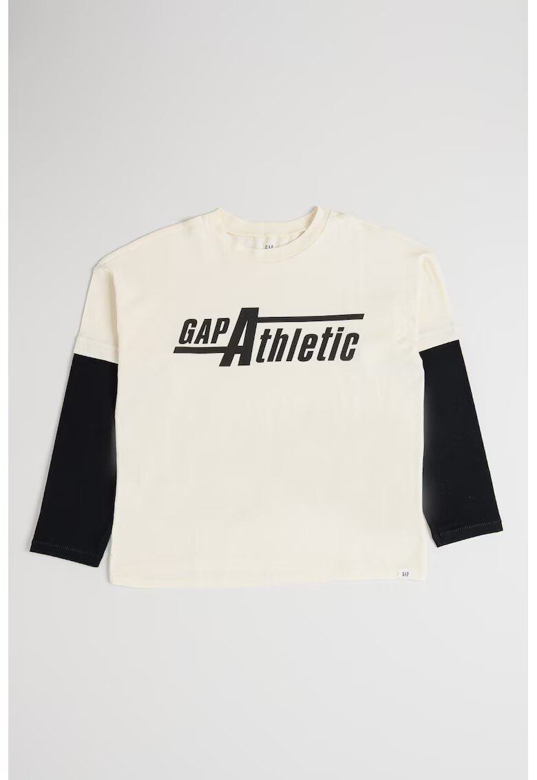 GAP Bluza de bumbac cu maneci contrastante - Negru/Crem