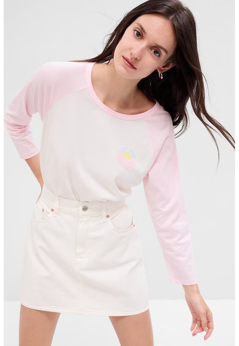 GAP Bluza de bumbac organic cu maneci raglan - Alb/Roz deschis