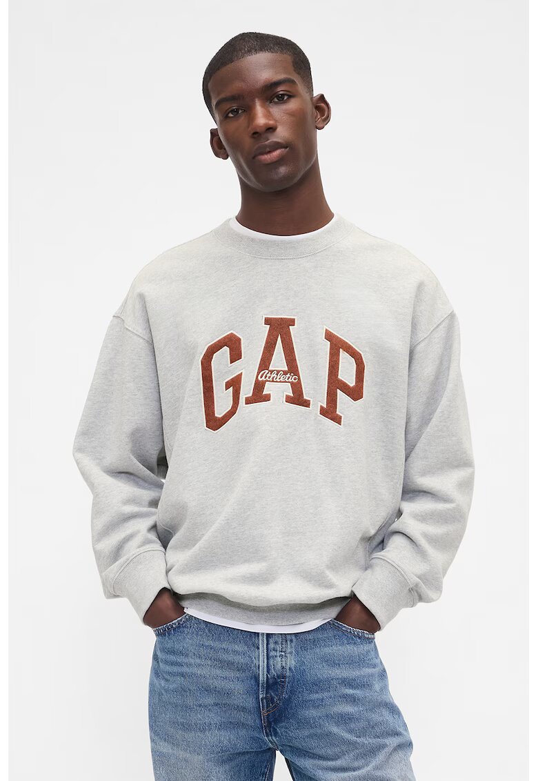 GAP Bluza de trening cu decolteu la baza gatului si logo - Caramiziu/Gri deschis melange