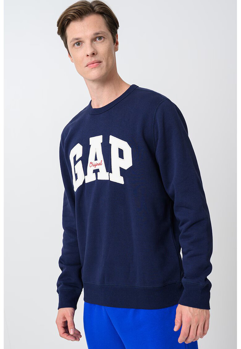 GAP Bluza de trening cu imprimeu si decolteu la baza gatului - Albastru inchis