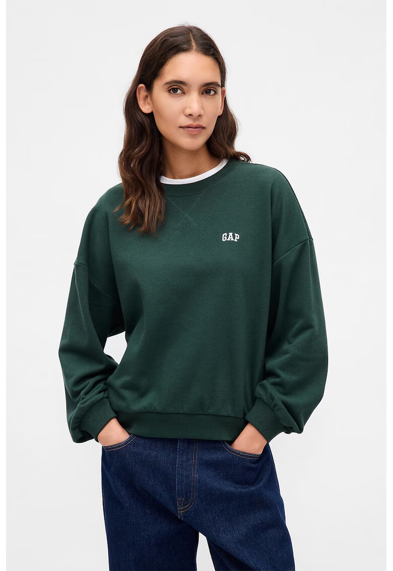 GAP Bluza de trening cu logo si maneci cazute - Verde aquamarin
