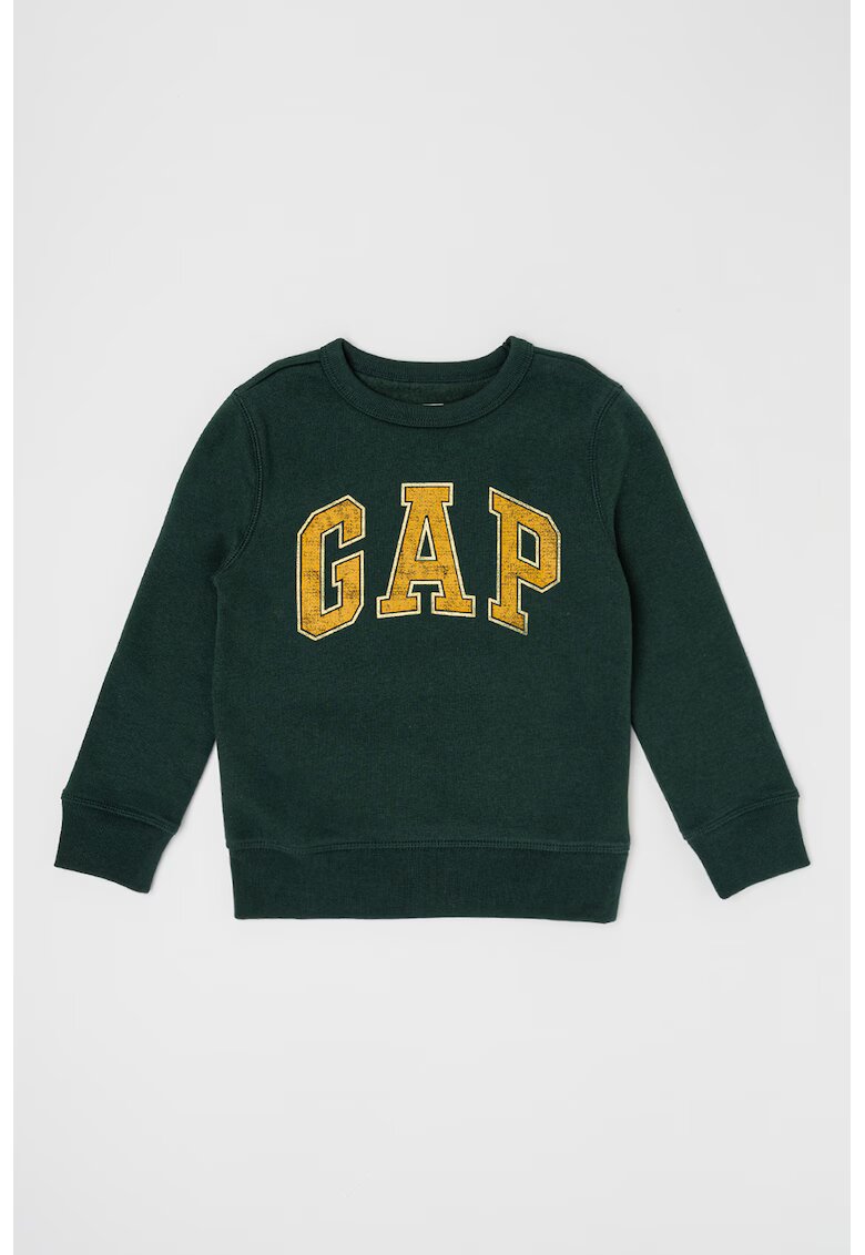 GAP Bluza de trening din amestec de bumbac cu decolteu la baza gatului - Verde inchis/Maro deschis