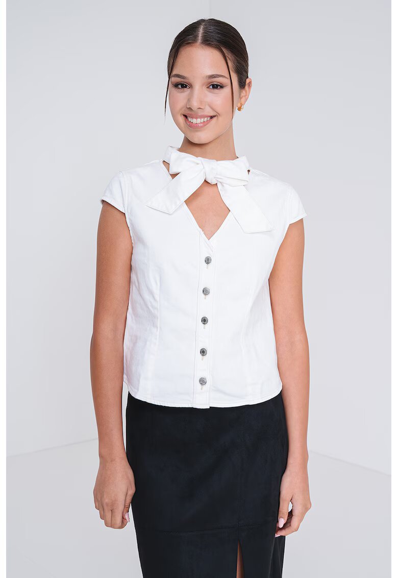 GAP Bluza din amestec de bumbac cu panglica - Alb murdar