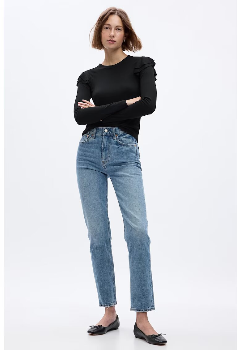 GAP Bluza slim fit cu volane pe umeri - Negru