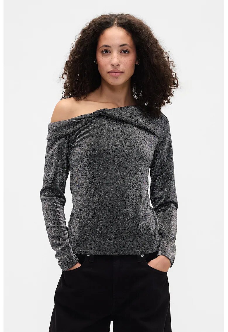 GAP Bluza stralucitoare cu decolteu pe un umar - Argintiu/Gri inchis