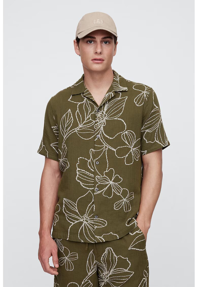 GAP Camasa cu maneci scurte si imprimeu floral - Verde sparanghel