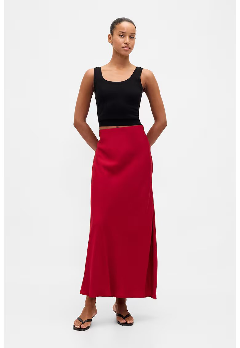 GAP Fusta maxi satinata cu slit lateral - Rosu