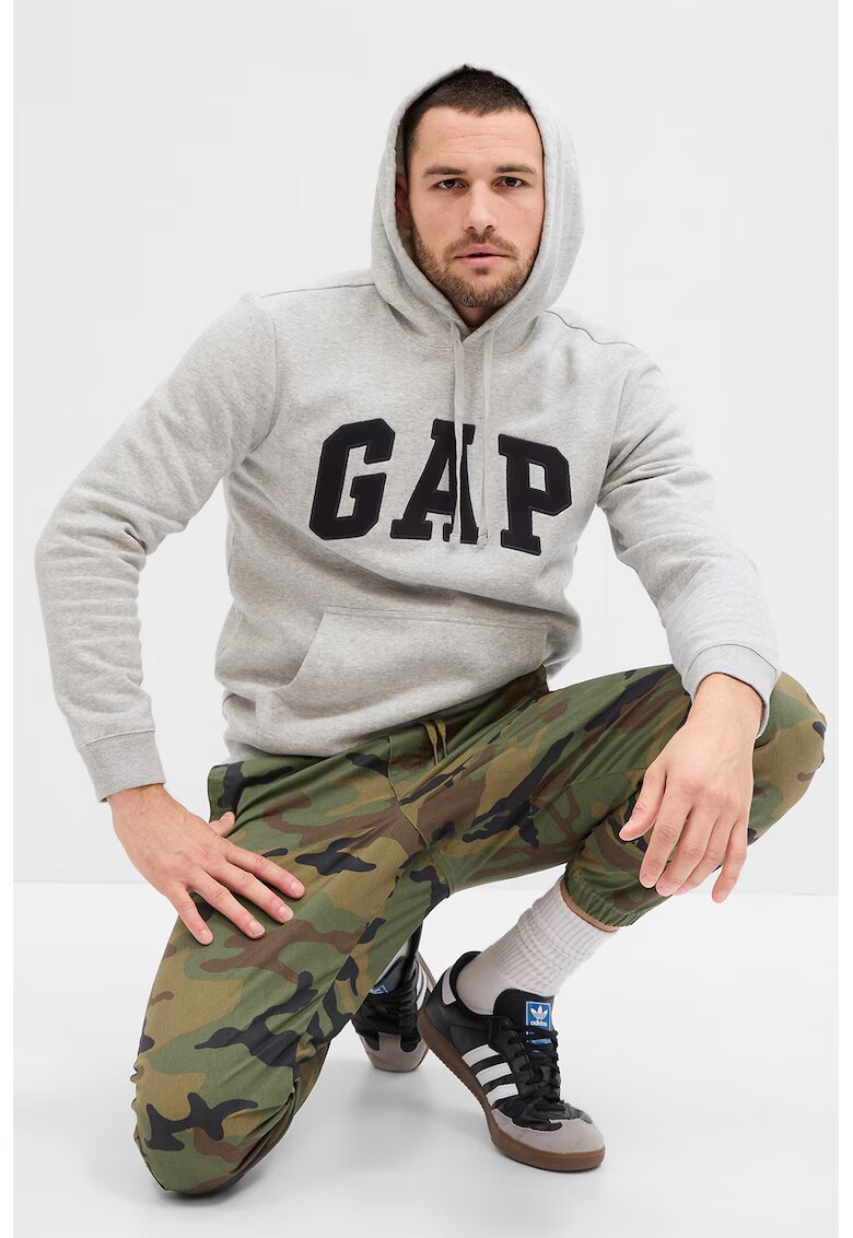 GAP Hanorac cu buzunar kangaroo si logo - Negru stins/Gri deschis melange