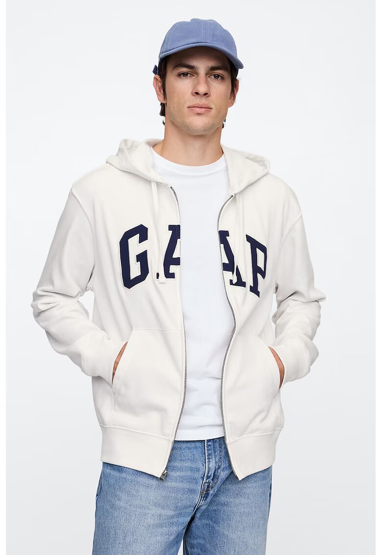 GAP Hanorac cu fermoar si imprimeu logo - Alb murdar