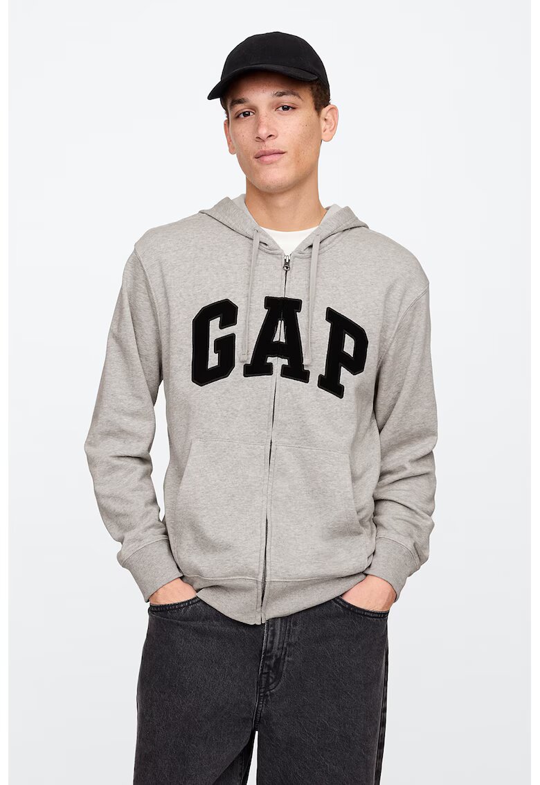 GAP Hanorac cu fermoar si imprimeu logo - Gri melange