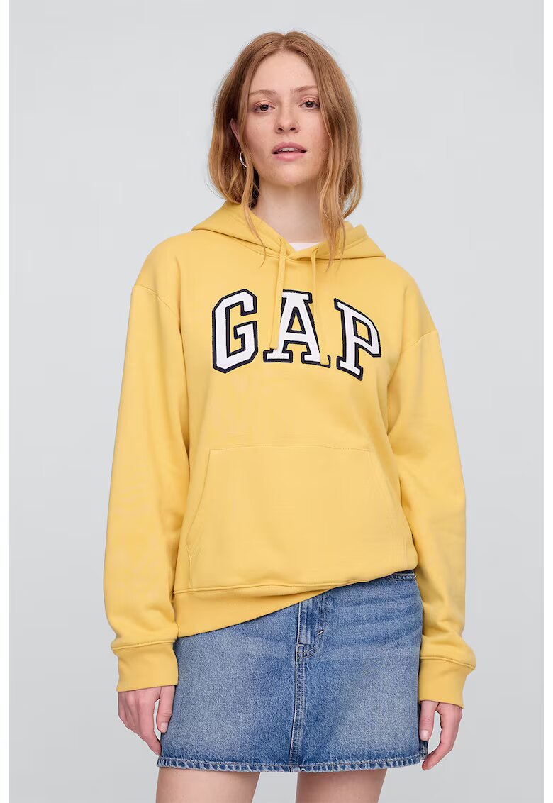 GAP Hanorac cu logo brodat si buzunar kangaroo - Alb/Portocaliu pal/Bleumarin