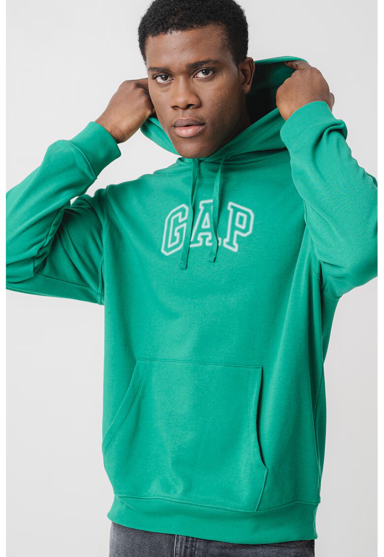 GAP Hanorac din amestec de bumbac organic cu buzunar kangaroo - Verde/Alb murdar