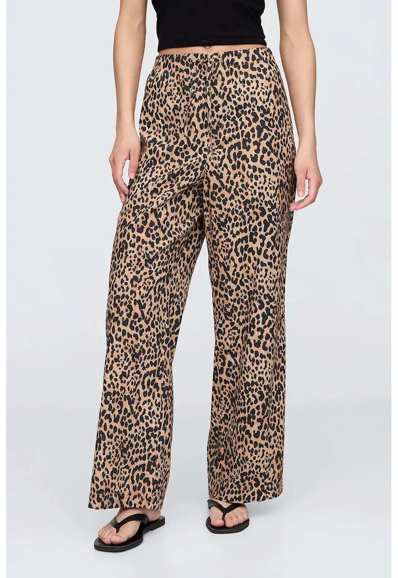 GAP Pantaloni cu croiala ampla si animal print - Negru/Bej