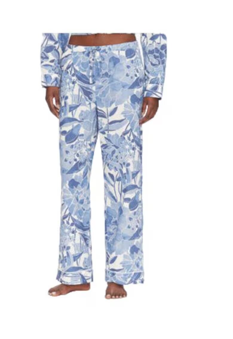 GAP Pantaloni dama - floral - albastru - bumbac - Alb/Albastru