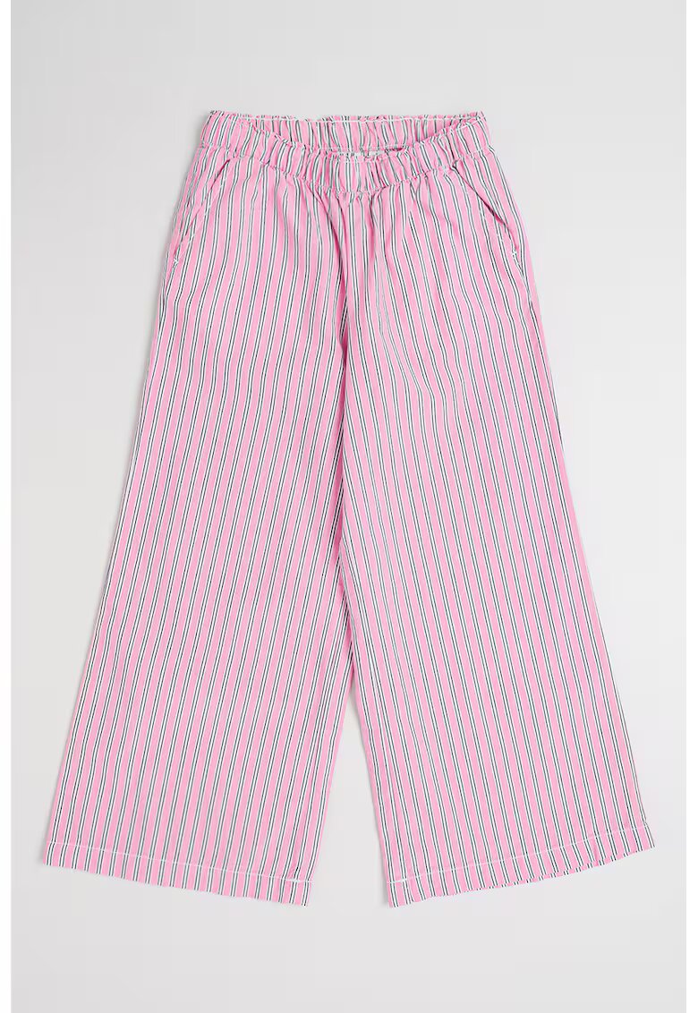 GAP Pantaloni de bumbac cu dungi - Alb/Negru/Roz pastel