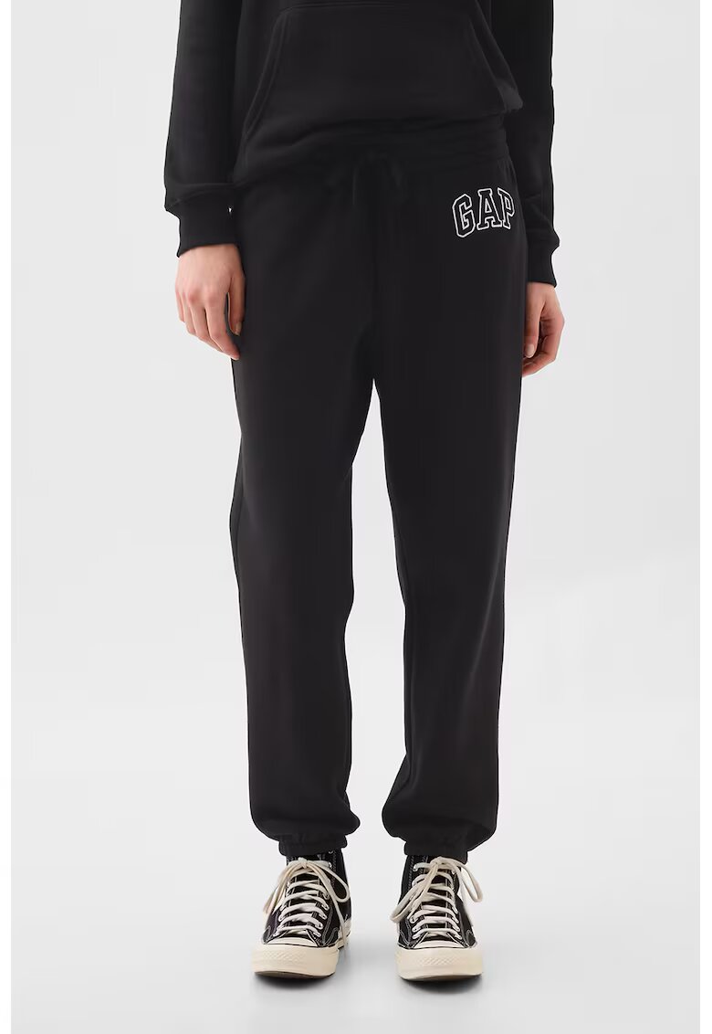 GAP Pantaloni de trening din bumbac cu logo si snur - Negru stins