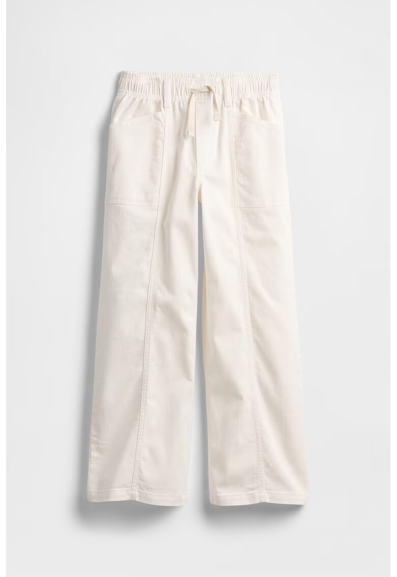 GAP Pantaloni din amestec de bumbac cu croiala ampla si snururi de ajustare - Alb murdar