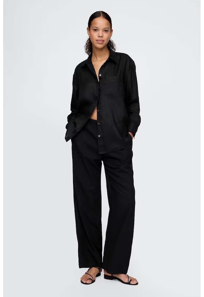 GAP Pantaloni din amestec de in cu croiala ampla - Negru