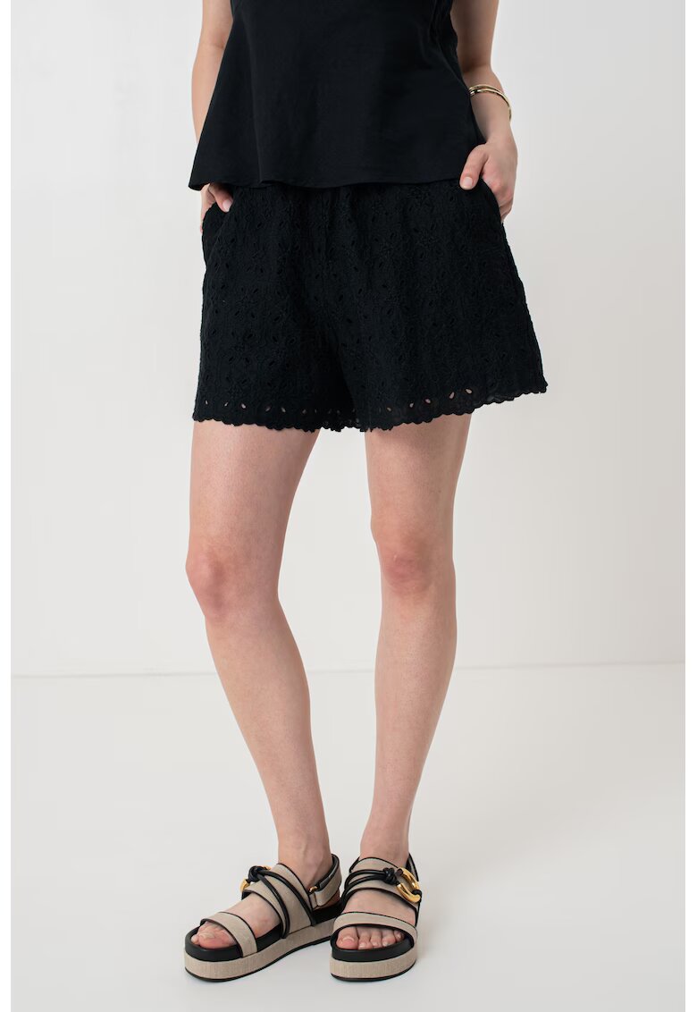 GAP Pantaloni scurti cu talie inalta si model Sangallo - Negru