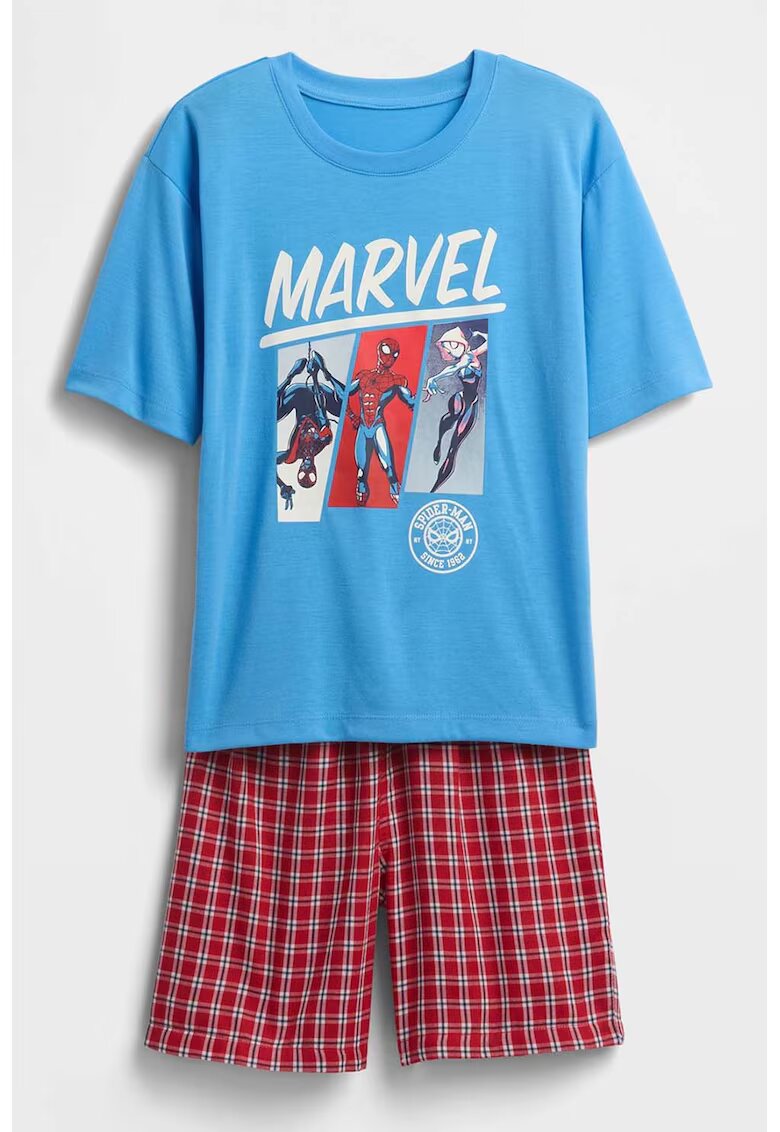 GAP Pijama cu pantaloni scurti si imprimeu Spiderman - Rosu/Albastru