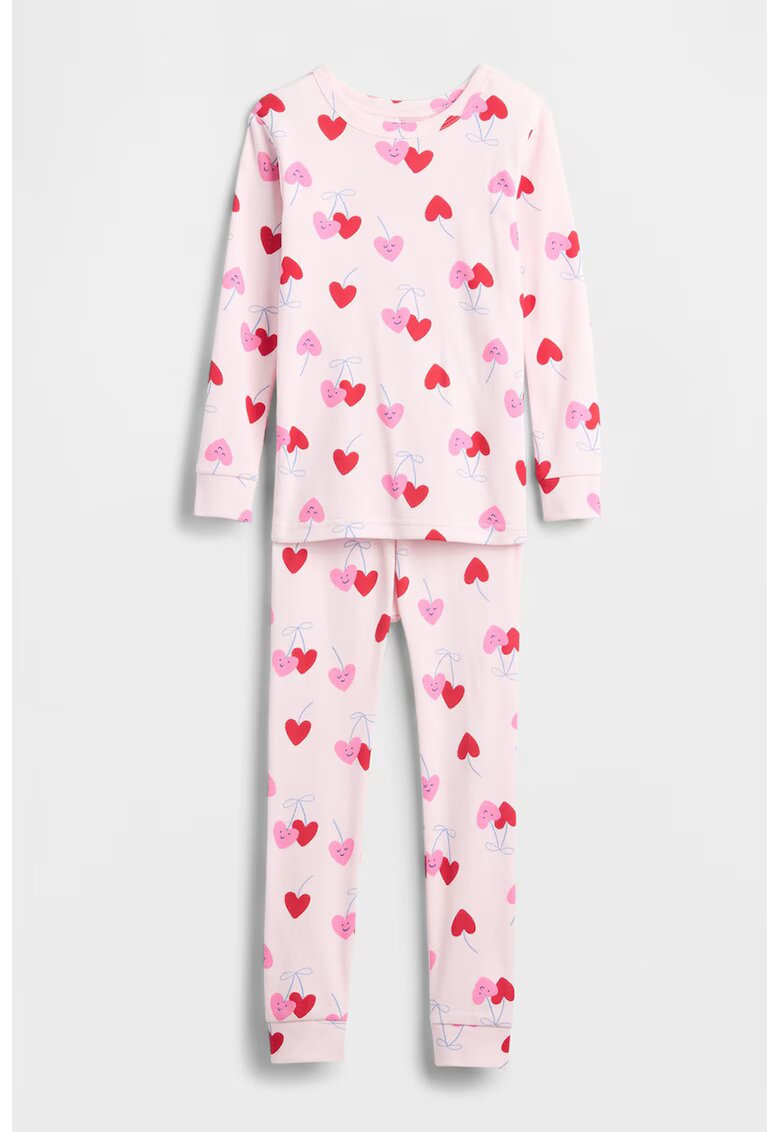 GAP Pijama de bumbac organic cu inimi - Rosu vermillion/Roz pal
