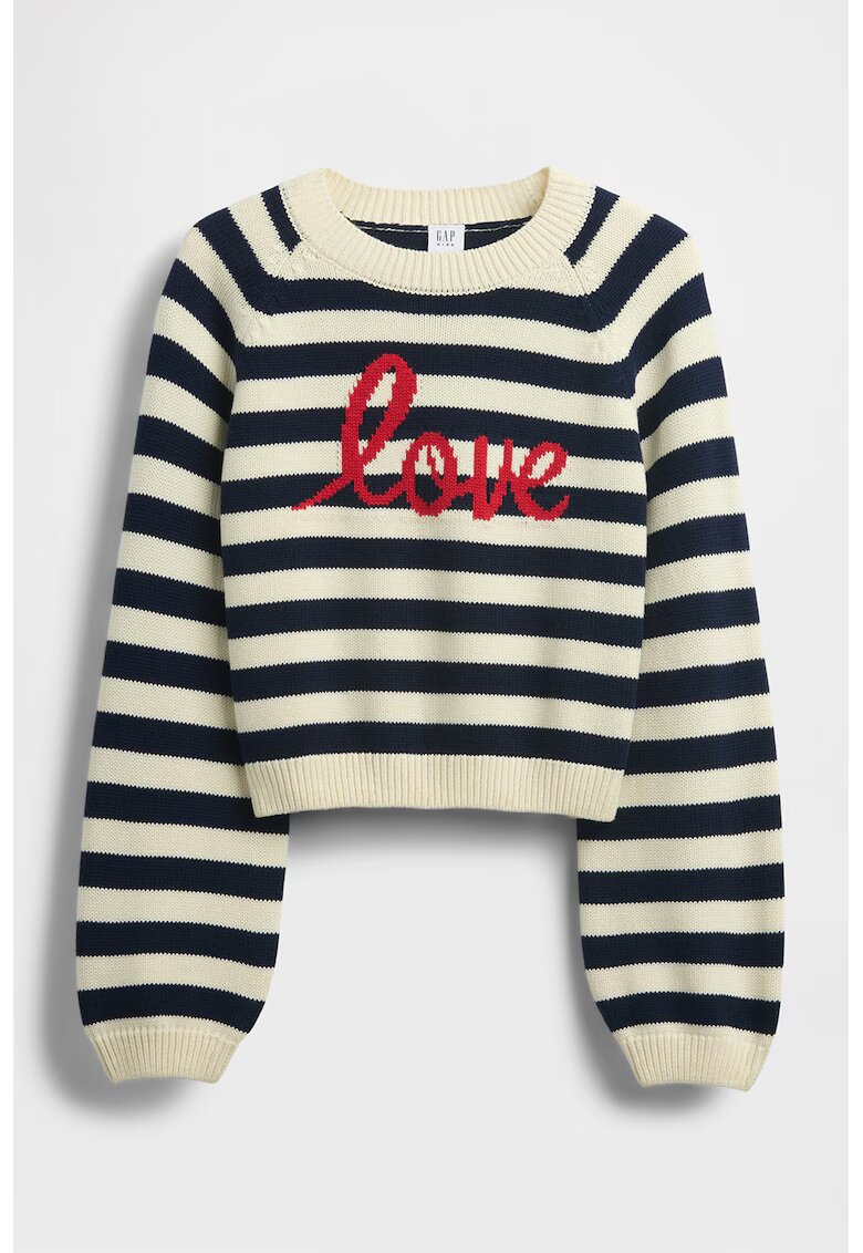 GAP Pulover de bumbac cu model - Rosu/Alb fildes/Albastru ultramarin
