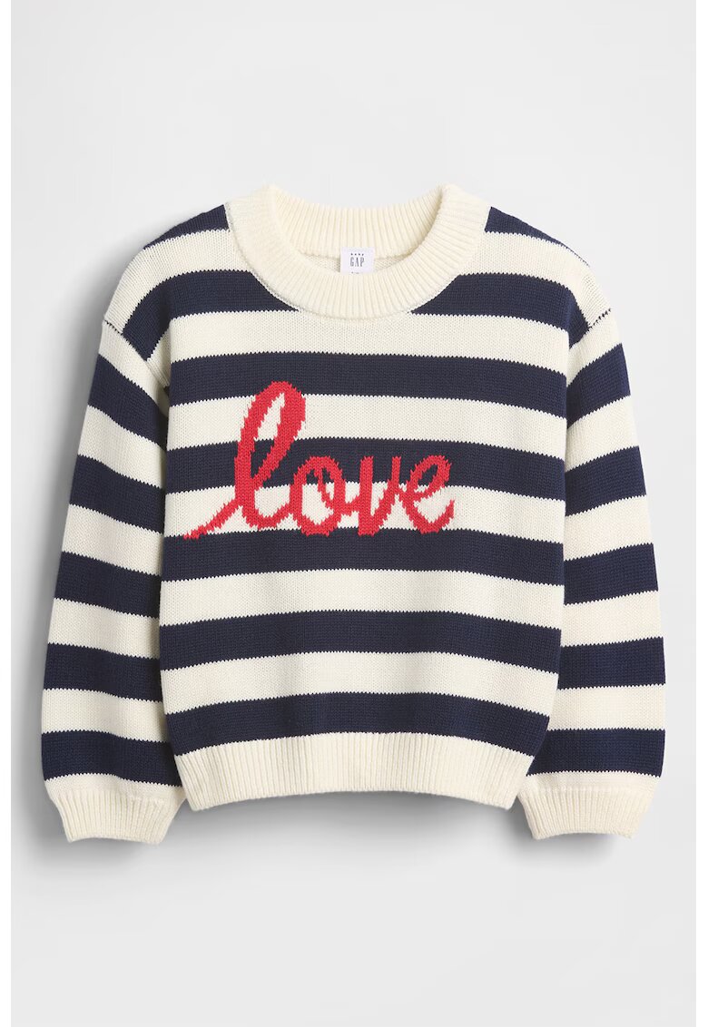 GAP Pulover din bumbac cu model si maneci cazute - Rosu/Alb fildes/Albastru ultramarin