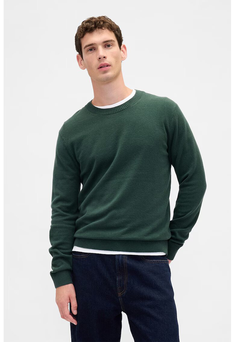 GAP Pulover slim fit cu decolteu la baza gatului CashSoft - Verde inchis