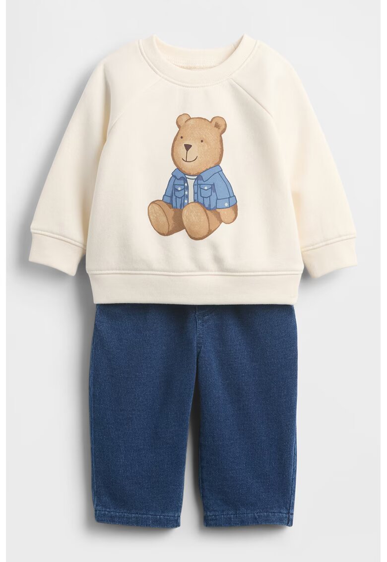 GAP Set de bluza cu imprimeu si pantaloni - Bej deschis/Bleumarin
