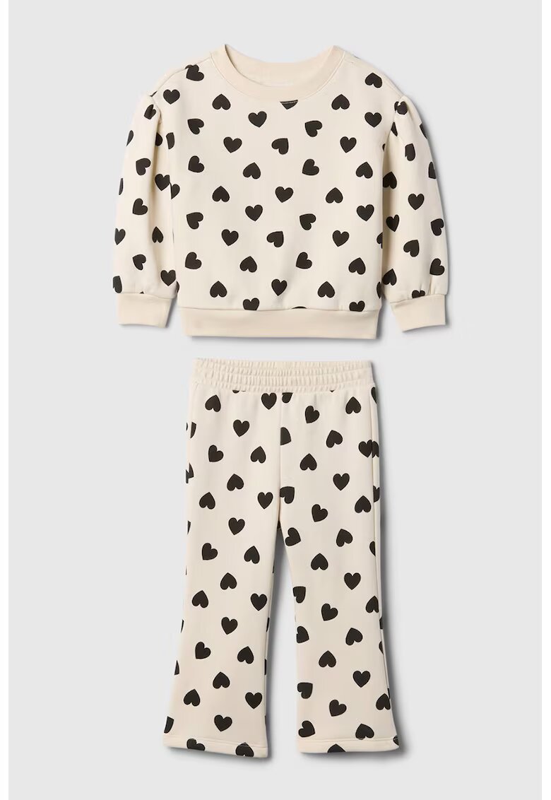 GAP Set de pantaloni si bluza de trening cu model inima - Alb fildes/Negru