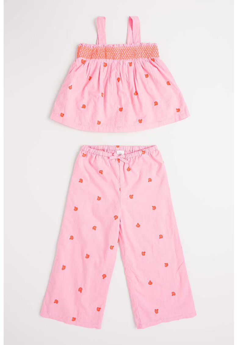 GAP Set de top de bumbac cu broderie si pantaloni - Roz