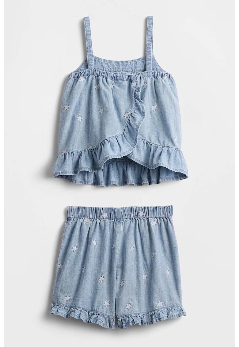 GAP Set de top si pantaloni scurti cu stele brodate - Albastru prafuit
