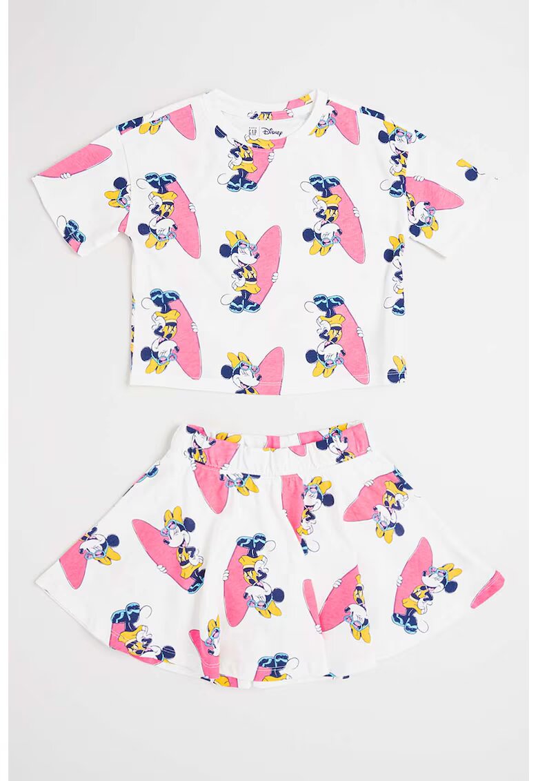 GAP Set de tricou si pantaloni-fusta Minnie Mouse - Alb/Fucsia
