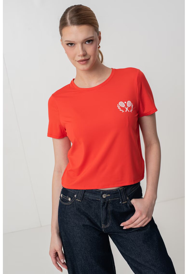 GAP Tricou crop cu imprimeu grafic pe piept - Rosu vermillion