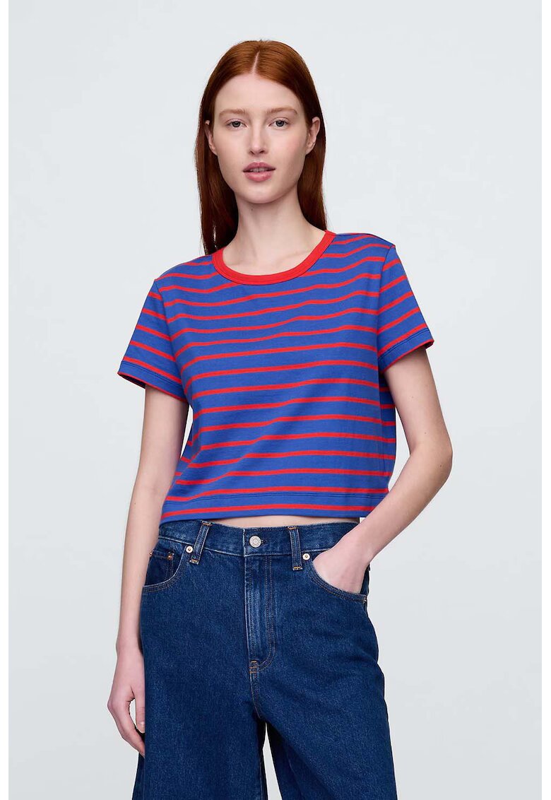 GAP Tricou crop cu model in dungi - Rosu vermillion/Albastru